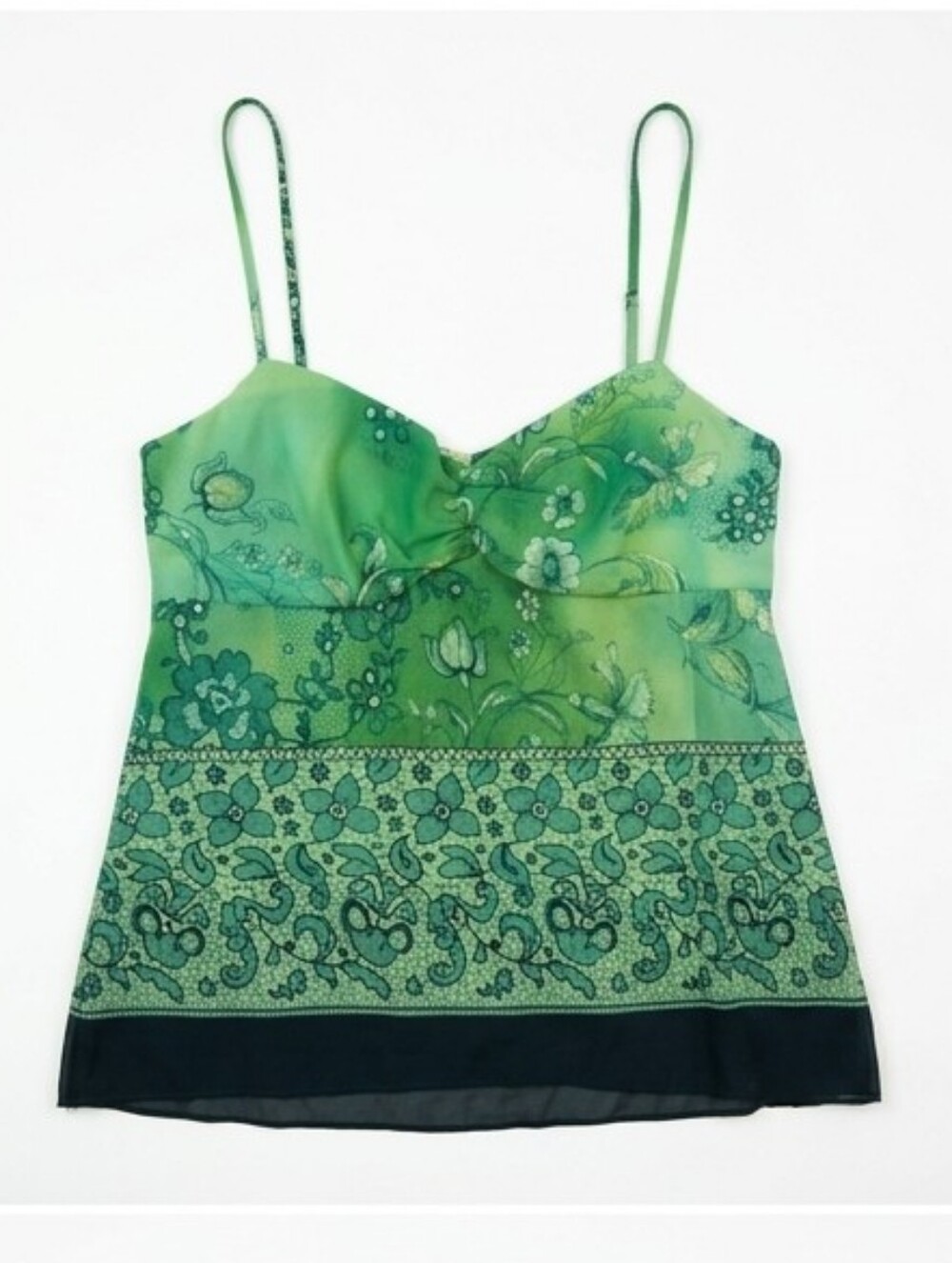 Vintage Y2K Green Teal Floral Mesh Sheer Babydoll Cami Top Fairy Coquette Small